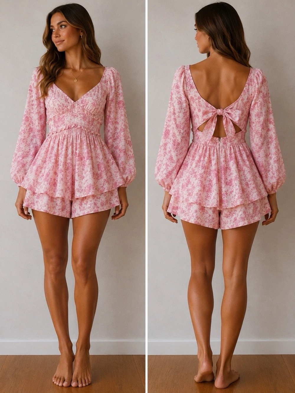 Altard State Pink Floral Tie-Back Romper